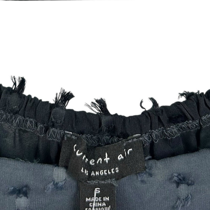 Current Air Navy Green Textured Long Sleeve Ruffle Trim Top Womens Small