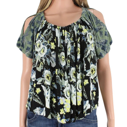 Free People Cold Shoulder Scoop Neck Floral Print Top Womens Small