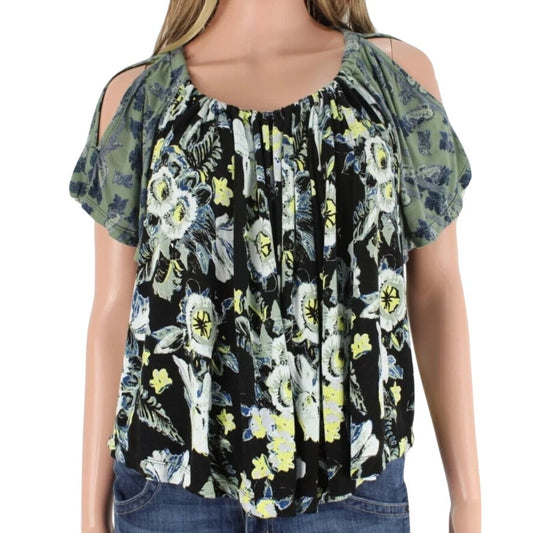 Free People Cold Shoulder Scoop Neck Floral Print Top Womens Small