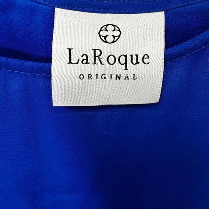 La Roque Blue 3/4 Ruffle Sleeve Round Neck Hi Low Ivy Silk Top Womens Large