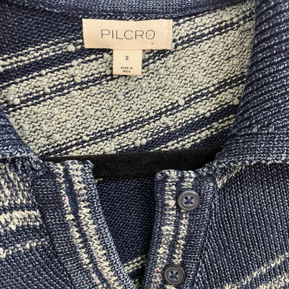 Anthropologie Pilcro Short Sleeve Asymmetrical Polo Sweater Blue Cream Small