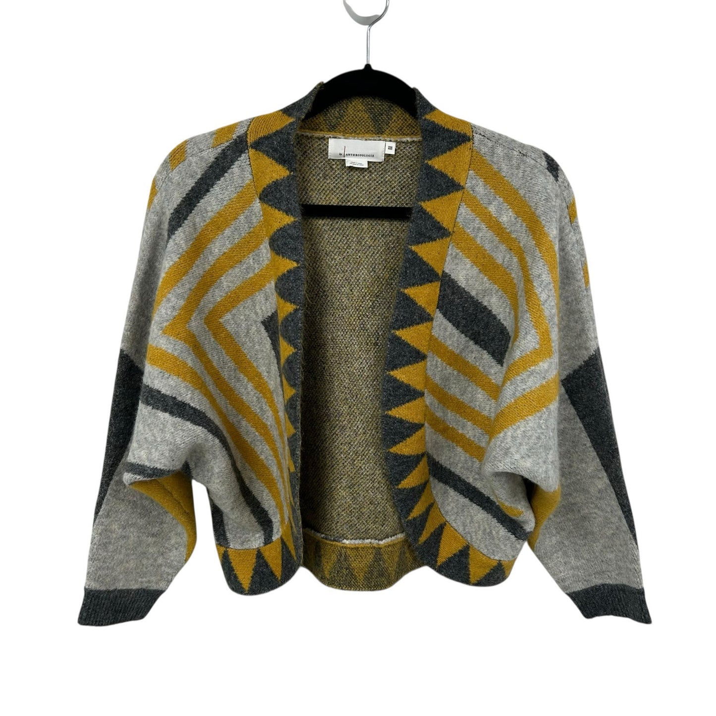 by Anthropologie Yellow Gray Geo Print Pacey Cropped Cardigan Womens One Size