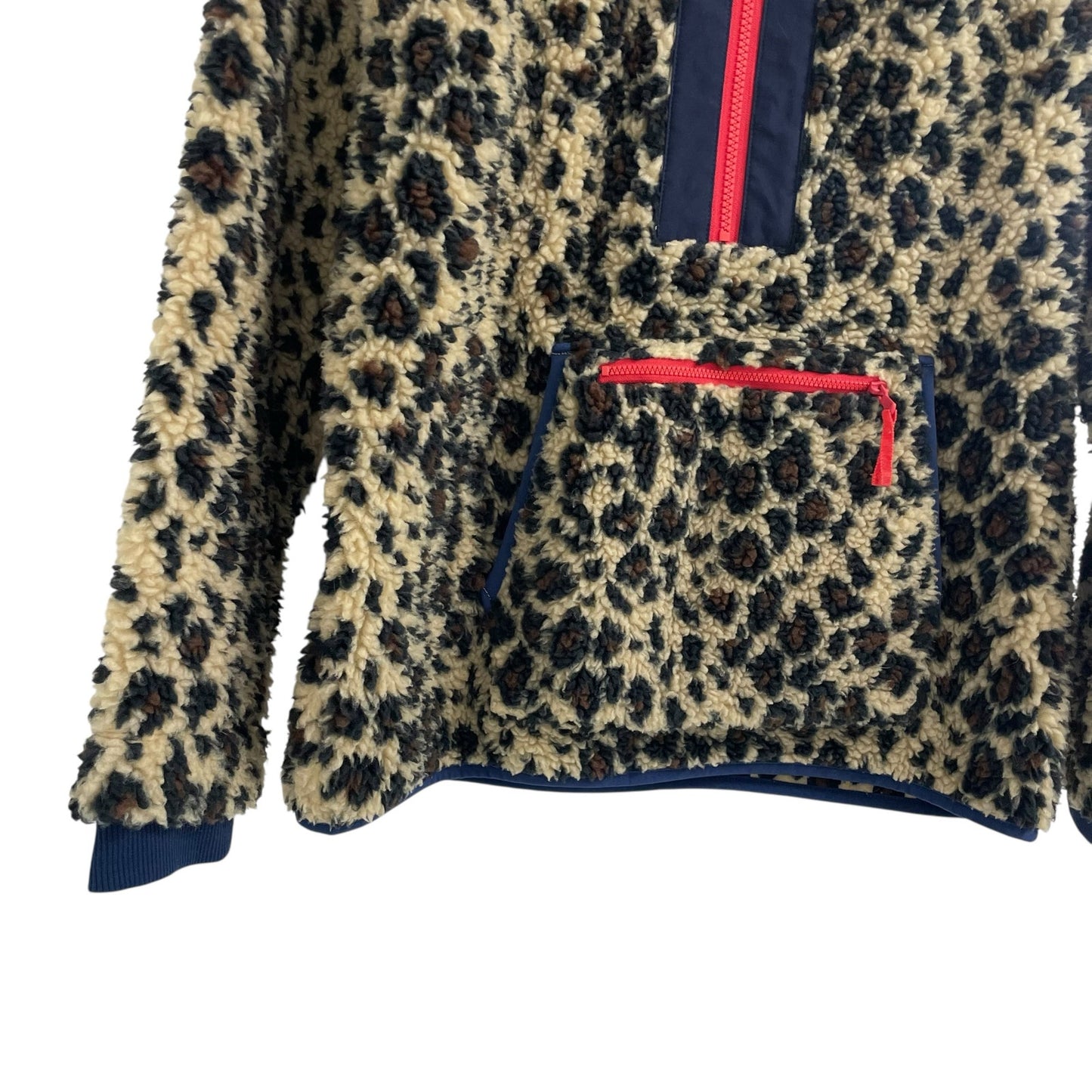 Vineyard Vines Leopard Print Super Sherpa Pullover Half Zip Womens Medium