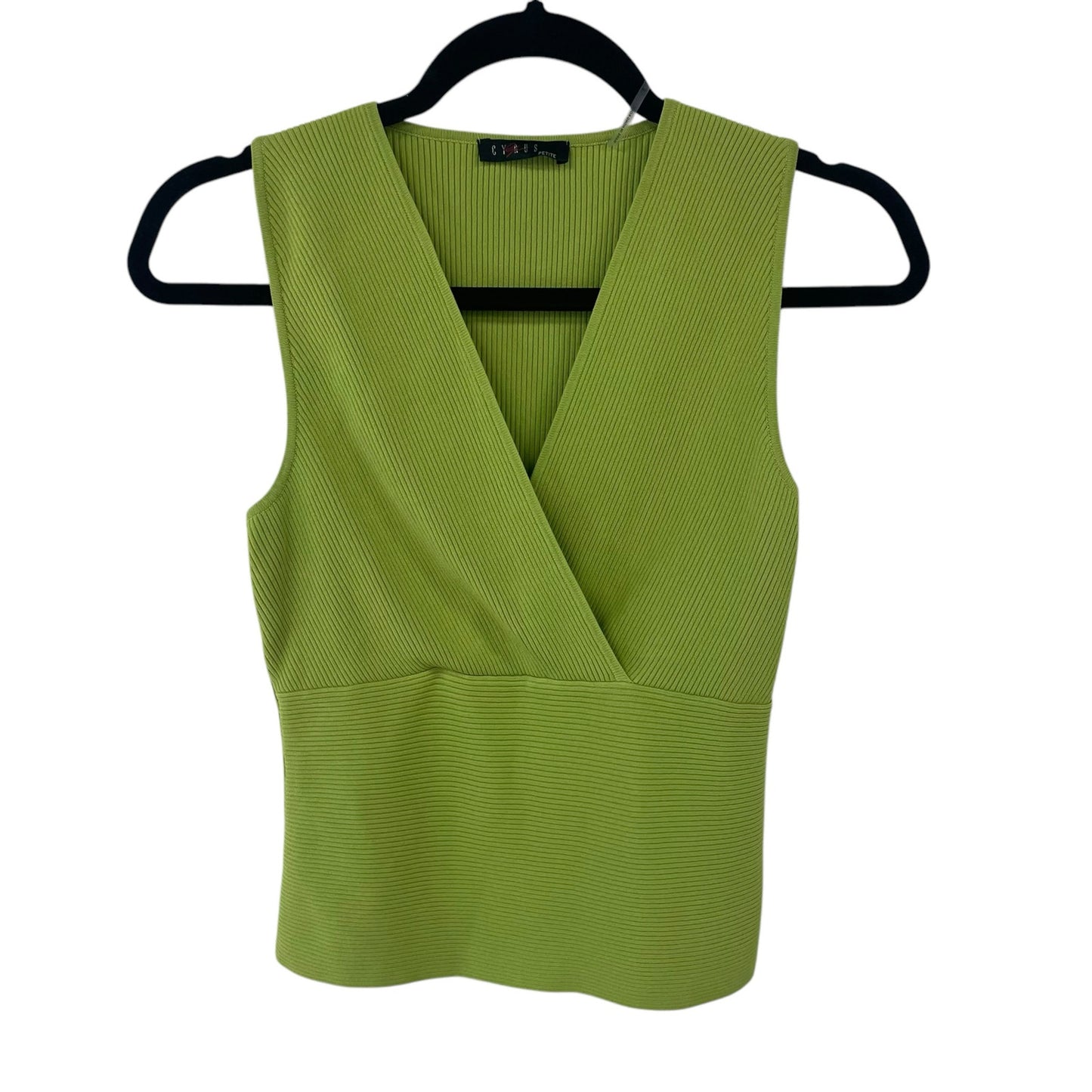 Y2K Cyrus V Neck Sleeveless Ribbed Knit Low Cut Tank Top Green Size Petite Small