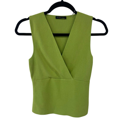 Y2K Cyrus V Neck Sleeveless Ribbed Knit Low Cut Tank Top Green Size Petite Small