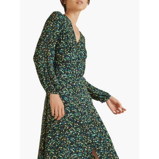 Jigsaw Green Multi Button Front Modern Ditsy Floral Print Tea Dress Womens US 6