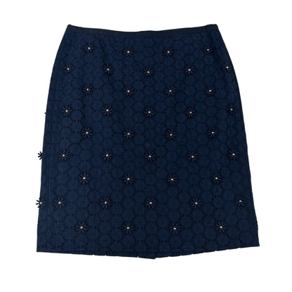 Talbots Navy Floral Eyelet Gold Embellished Lined Pencil Skirt Womens Petite 8
