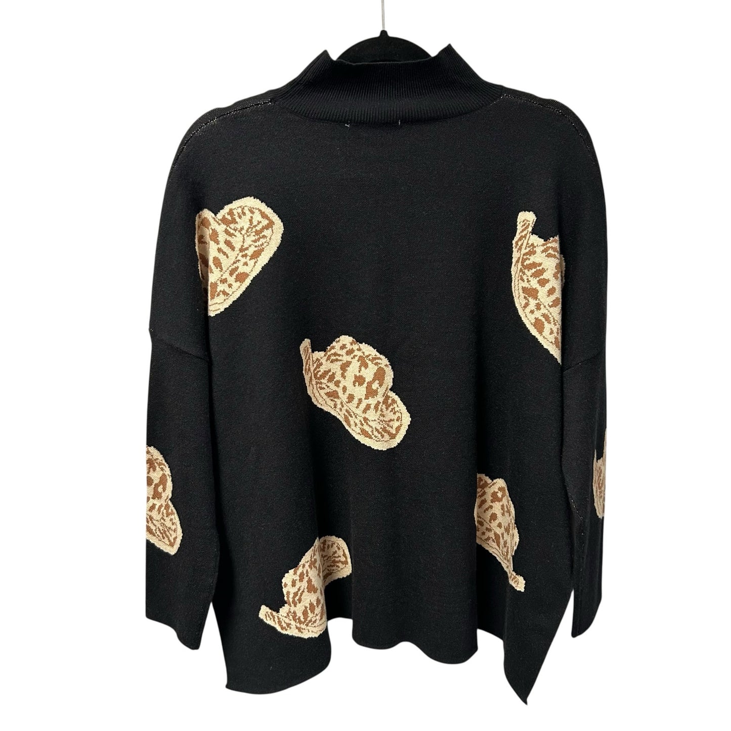 Entro Black Tan Cowboy Hat Print Mock Neck Pullover Sweater Womens Size Small