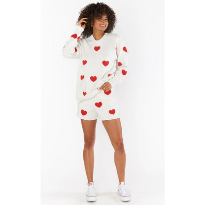 Show Me Your Mumu White Red Heart Cotton Crewneck Sweater Womens Small