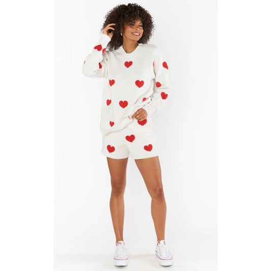 Show Me Your Mumu White Red Heart Cotton Crewneck Sweater Womens Small