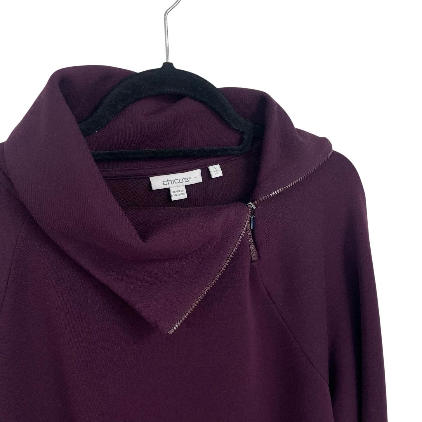 Chico’s Long Sleeve Pullover Zip Up Collared Sweatshirt Dark Purple Burgundy XL