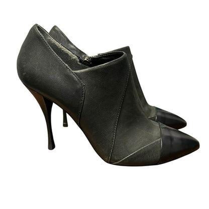 Tory Burch Charcoal Black Leather Lorelei Pointed Toe Side Zip Booties Womens 9