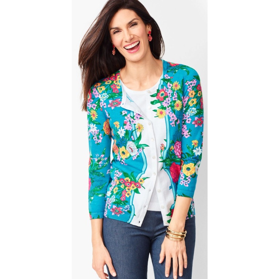 NWT Talbots Multicolor Floral Button Up Charming Cardigan in Blossom XS Petite