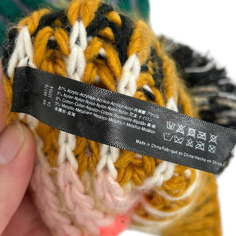 Anthropologie x Caroline Kaufman Acrylic Blend Multicolor Pom Pom Knit Scarf