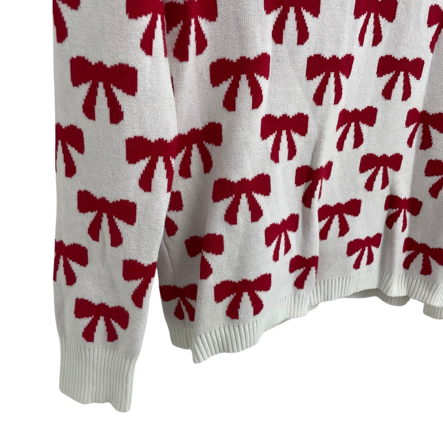 Duffield Lane Heirloom Cotton The Bow Sweater in Ivory Red and Pink Womens XS