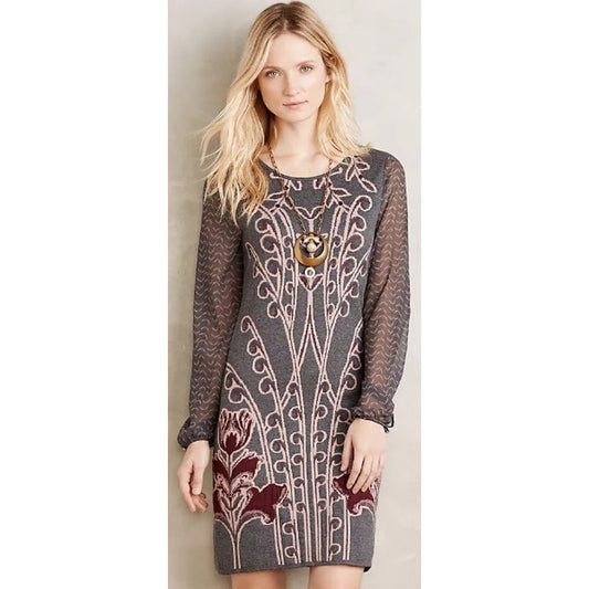 NWT Anthropologie Knitted & Knotted Saone Sweater Dress Grey Motif Womens XS