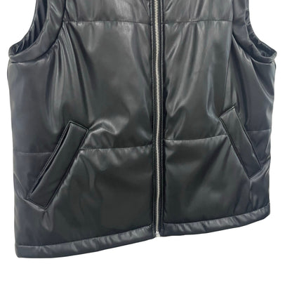 Aqua Black Faux Leather Full Zip Puffer Vest Womens Size Large