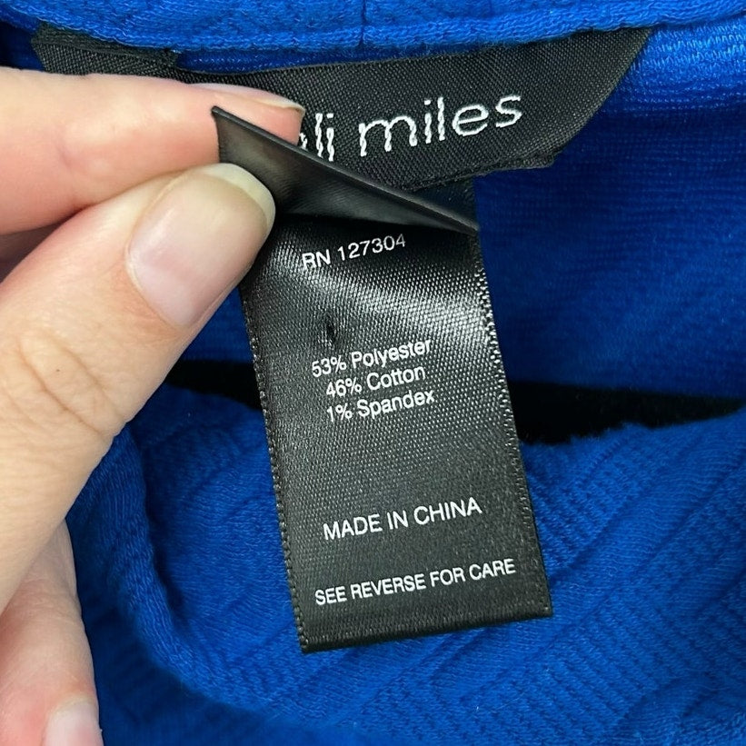 Ali Miles Cobalt Blue Mock Neck Button Accent Pullover Top Womens Medium