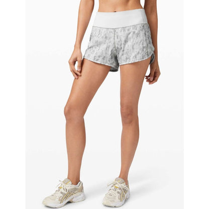Lululemon Athletica Gray White Print High Rise Pull On Speed Up Shorts Womens 6