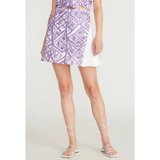 AMUR Purple & White Embroidered Brisa Pleated High Rise Mini Skort Womens 10