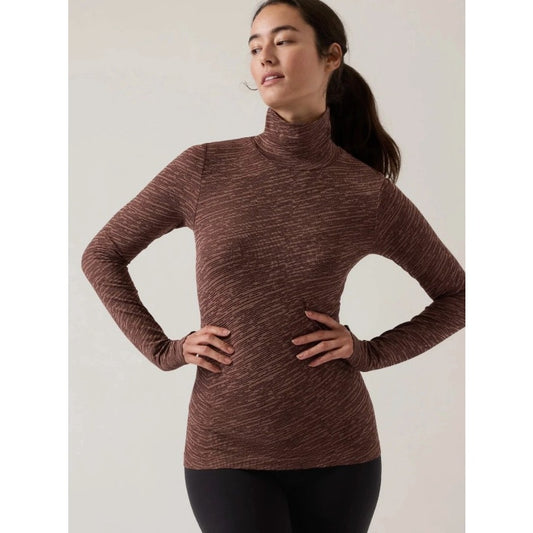 Athleta Brown Flurry Seamless Long Sleeve Pullover Turtleneck Top Womens Large