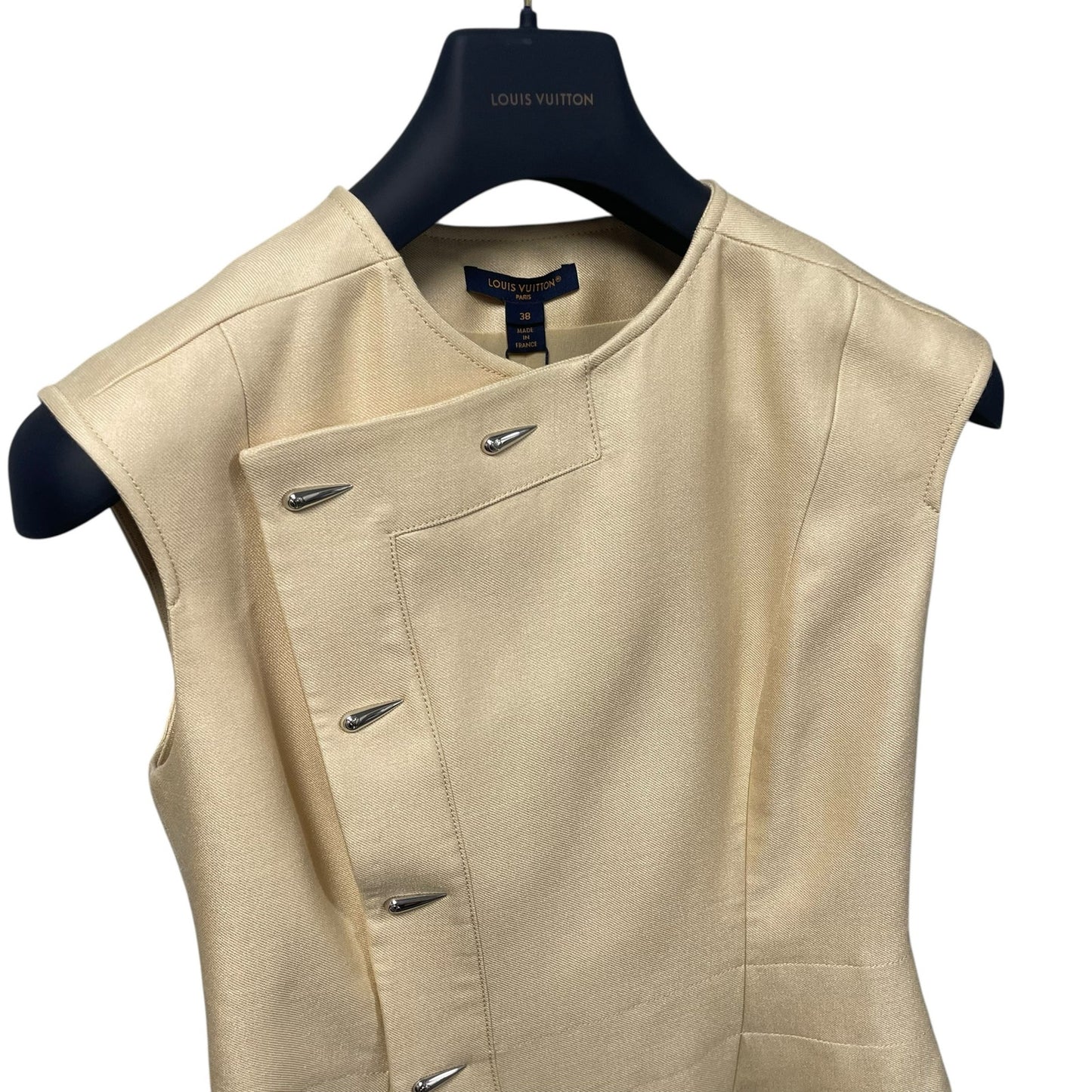 NWT Louis Vuitton Sleeveless Asymetric Button Dress Papyrus Womens FR 38 / US 6