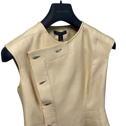 NWT Louis Vuitton Sleeveless Asymetric Button Dress Papyrus Womens FR 38 / US 6
