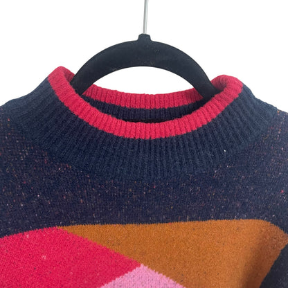 THML Navy Pink Geometric Colorblock Print Mock Neck Sweater Womens Size XS