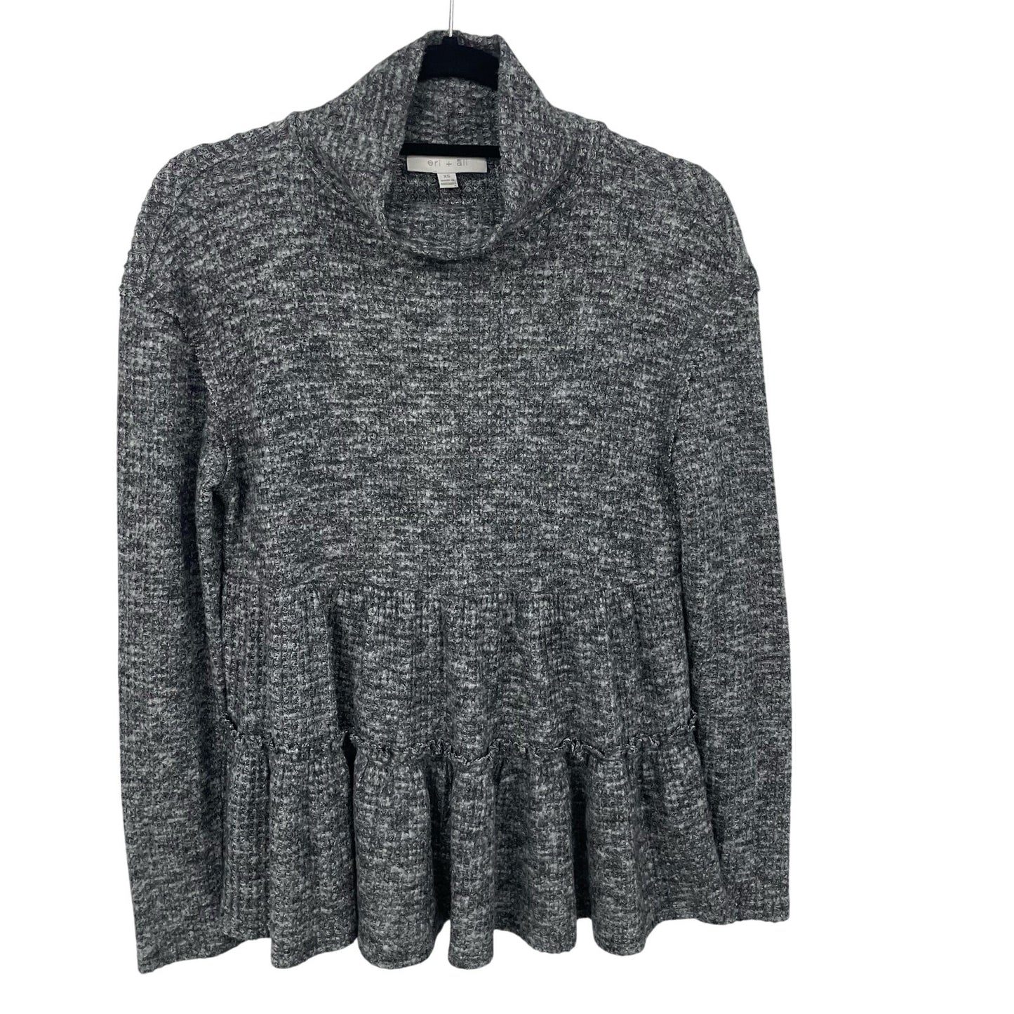Anthropologie Eri + Ali Waffle Knit Mock Neck Heathered Gray Long Sleeve Top XS