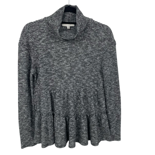Anthropologie Eri + Ali Waffle Knit Mock Neck Heathered Gray Long Sleeve Top XS
