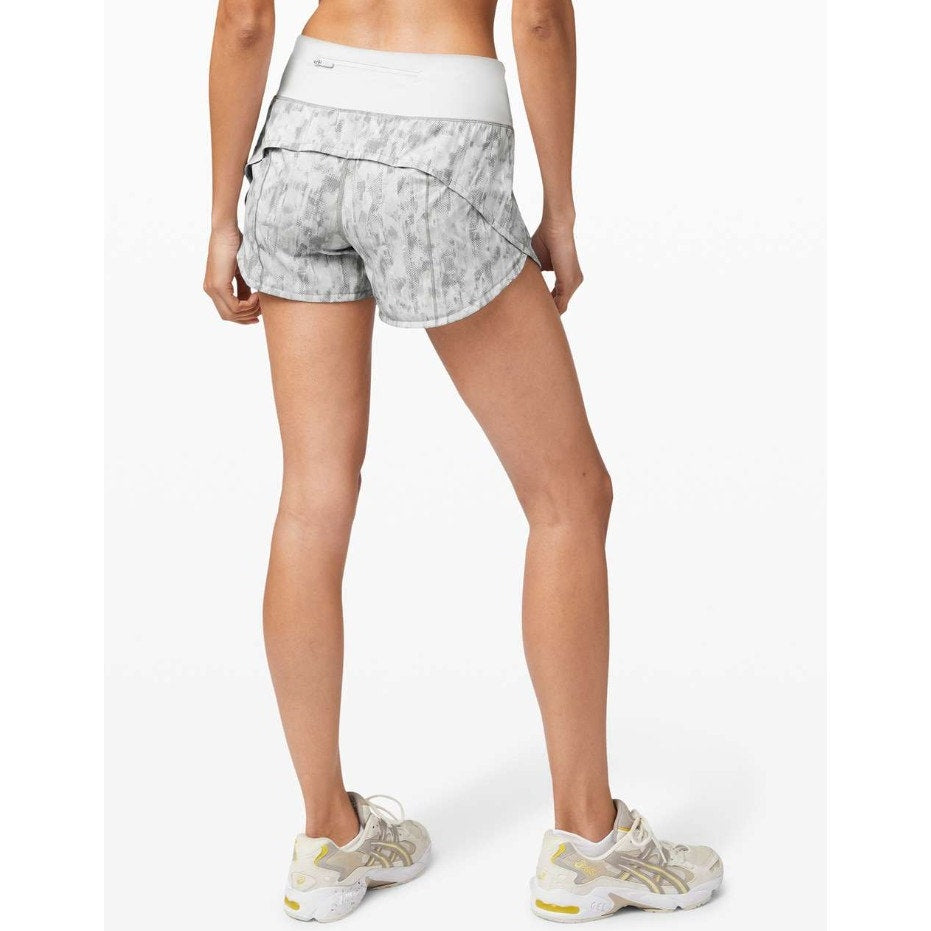 Lululemon Athletica Gray White Print High Rise Pull On Speed Up Shorts Womens 6