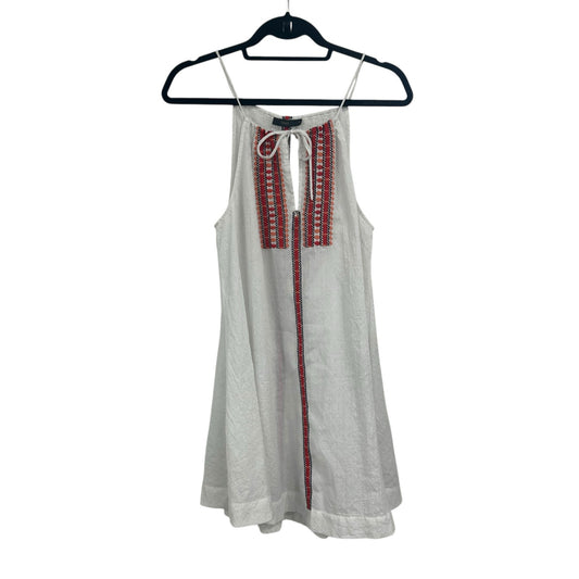 THML White Red Boho Embroidered Sleeveless Front Tie Mini Dress Womens Medium