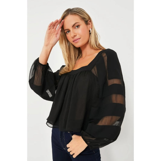 Tuckernuck Black Balloon Sleeve Square Neckline Alexa Blouse Womens Size Large