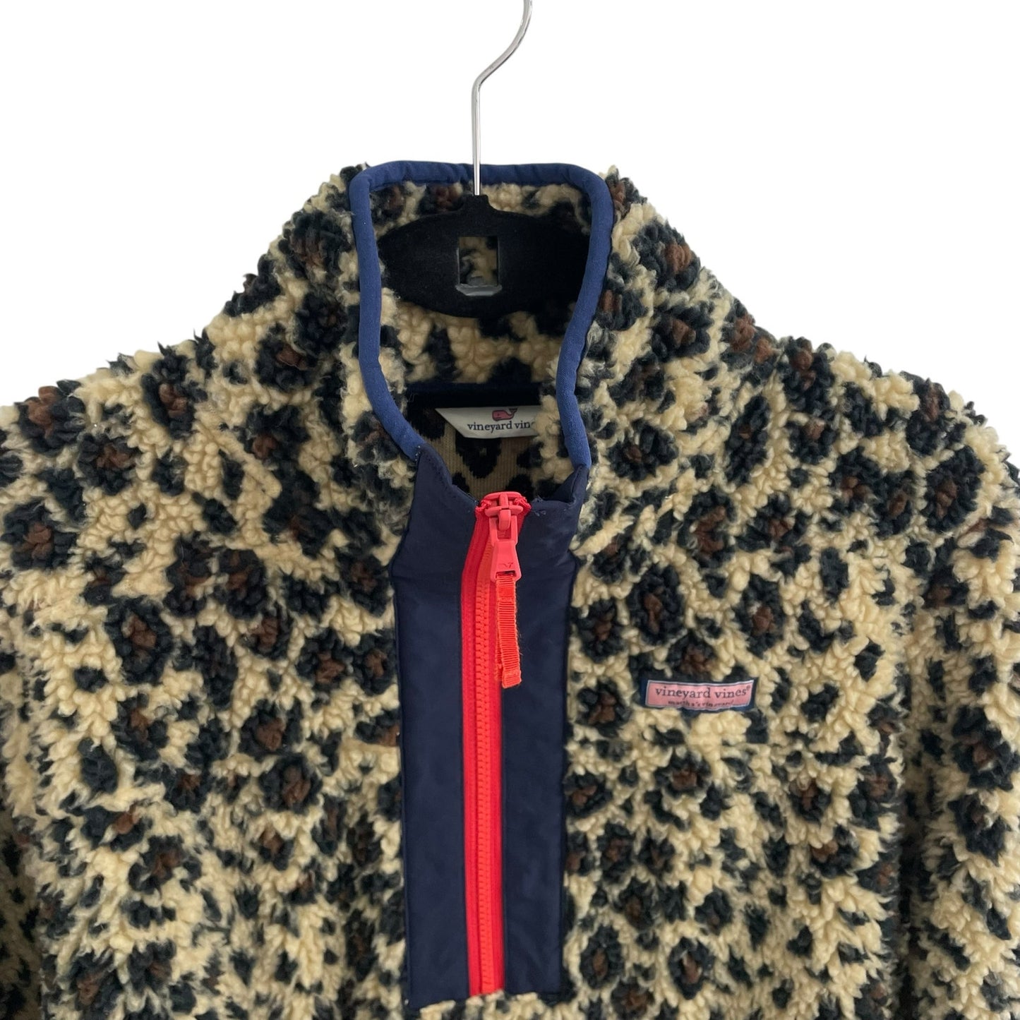 Vineyard Vines Leopard Print Super Sherpa Pullover Half Zip Womens Medium