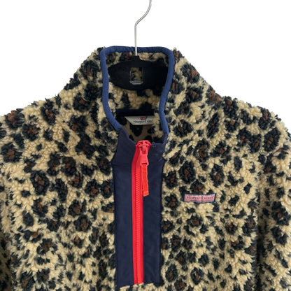 Vineyard Vines Leopard Print Super Sherpa Pullover Half Zip Womens Medium