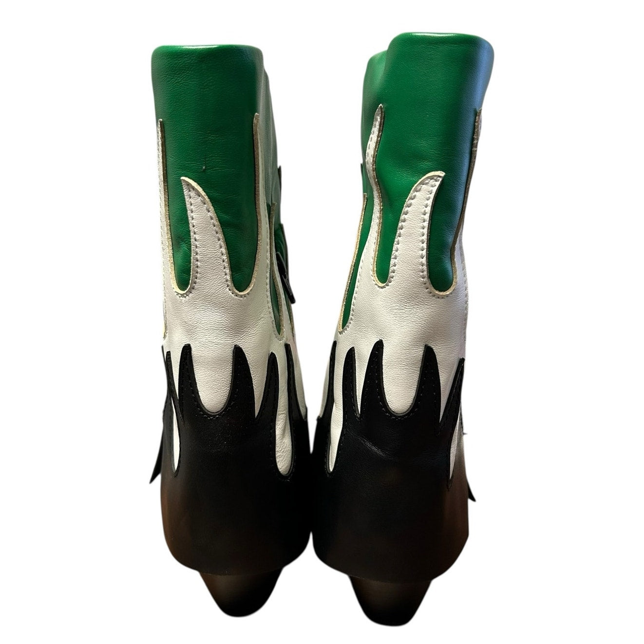 Gianni Bini Black White Green Conley Flame Leather Western Boots Womens 5.5