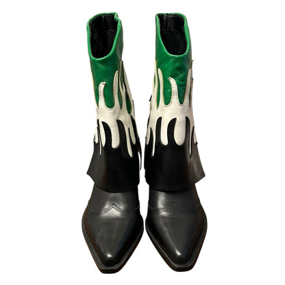 Gianni Bini Black White Green Conley Flame Leather Western Boots Womens 5.5