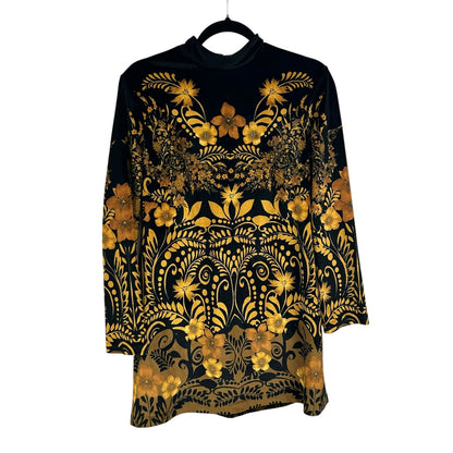 by Anthropologie Long-Sleeve Printed Velvet Mini Dress Womens Petite Medium