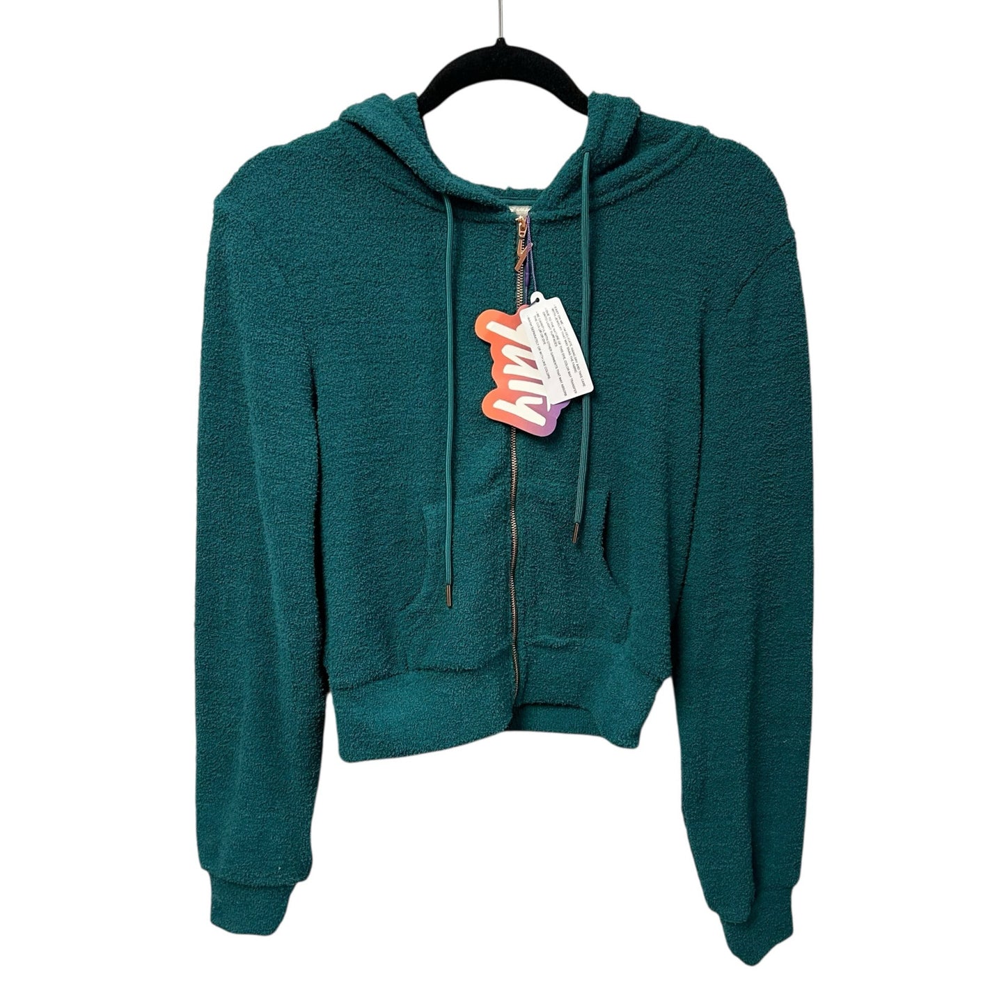 NWT Yitty Green Pet Me Full Zip Up Heart Back Drawstring Hoodie Womens Medium