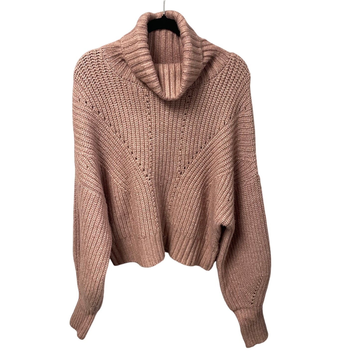 Varley Pink Woodrose Rogan Cropped Knit Turtleneck Sweater Womens Size Large