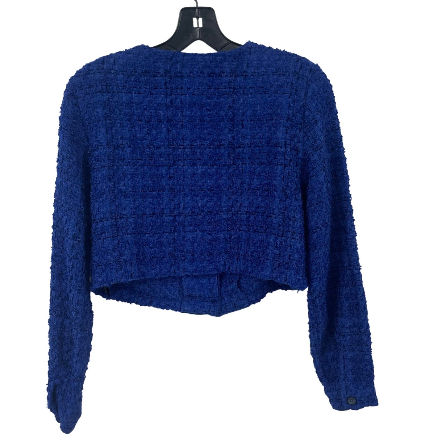 Maeve by Anthropologie Button Up Cropped Tweed Blazer Royal Blue Womens Medium