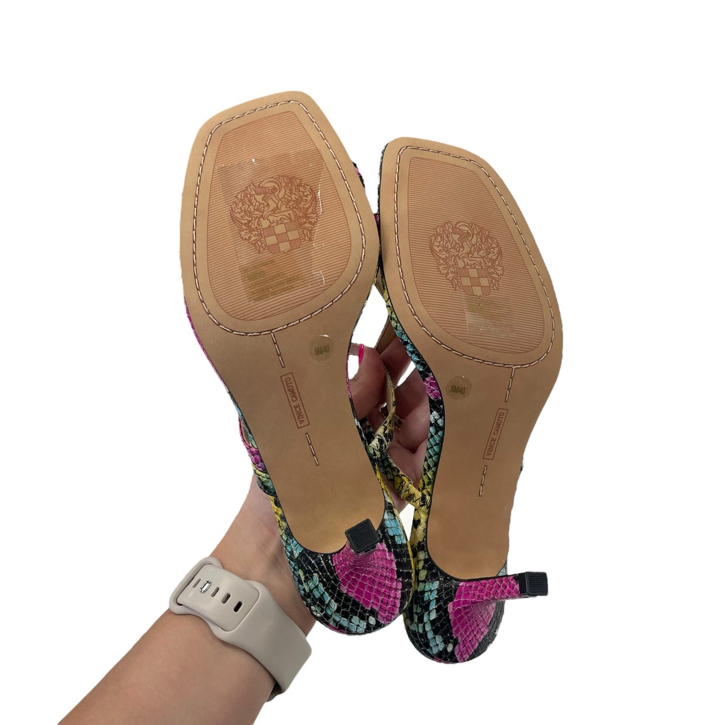 Vince Camuto Soraja Multicolor Square Toe Snakeskin Heeled Strappy Sandal Size 9