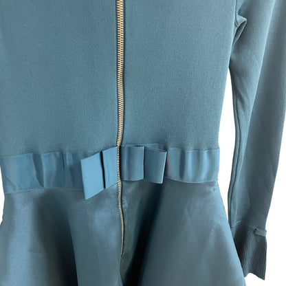 Ted Baker Fit & Flare Knit Satin Full Skirt Zadi Dress Teal Blue Size 1 / US 4