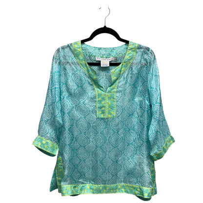 Gretchen Scott Turquoise Lime 3/4 Sleeve Easy Breezy Silk Tunic Womens Large