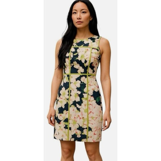 J. Crew Sleeveless Floral Cove Scuba Neoprene Sheath Dress Navy Yellow Womens 00