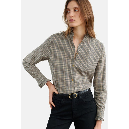 NWT Nili Lotan Honey Check Print Long Sleeve Lydia Button Down Womens X-Small