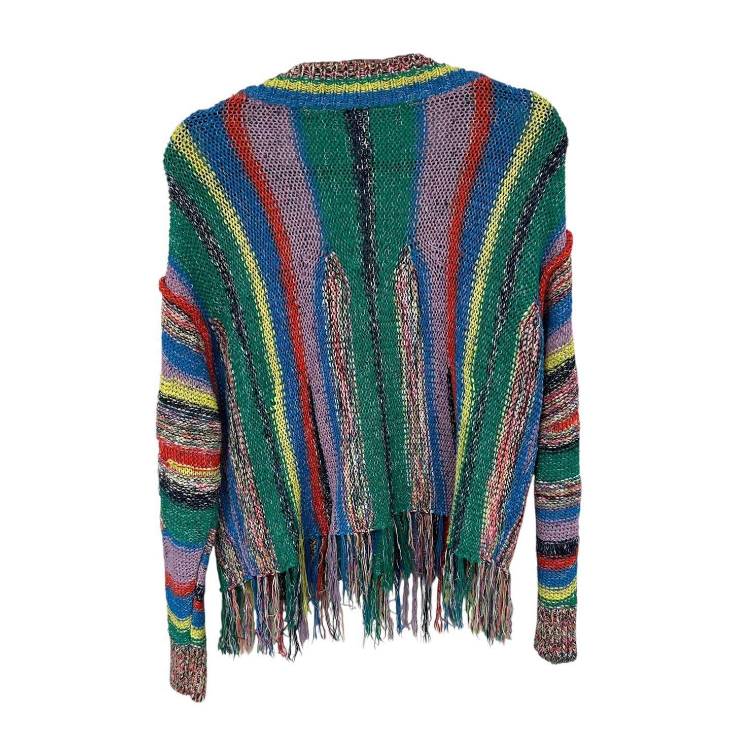 Pilcro Multicolor Button Front Fringed Cropped Cardigan Sweater Womens Small