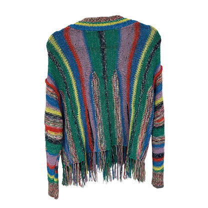 Pilcro Multicolor Button Front Fringed Cropped Cardigan Sweater Womens Small
