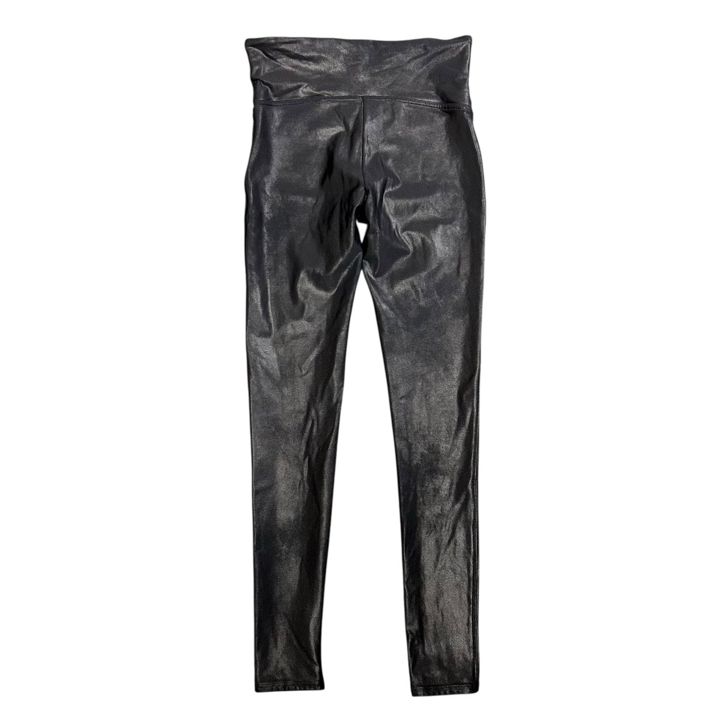Spanx Black Shiny Faux Leather Mis Rise Pull On Leggings Womens Petite Medium