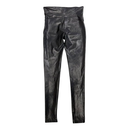 Spanx Black Shiny Faux Leather Mis Rise Pull On Leggings Womens Petite Medium